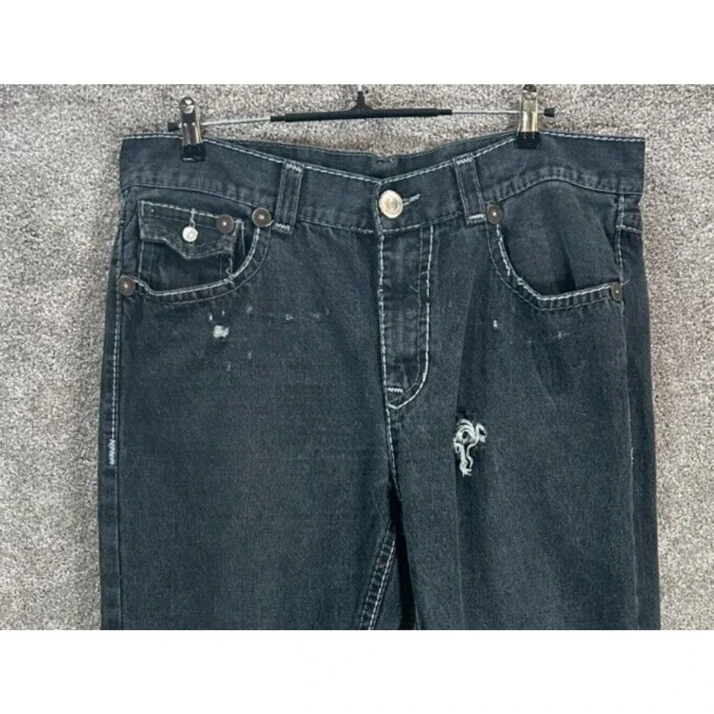 *True Religion Jeans Mens 38 Black Distressed Measures 38X33 Geno Straight‎ Y2K